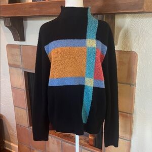 JEANNE PIERRE Black Retro Colorblock Mock-Neck Sweater, size L
